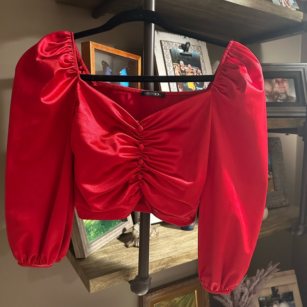 Red shiny top! Size medium only worn once!
